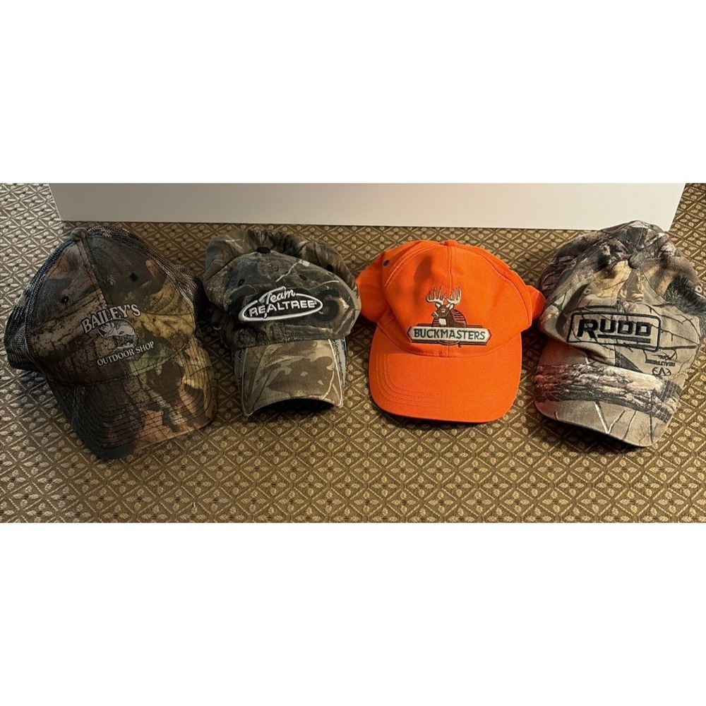 Hunters Camo Caps Lot Of 4, Orange, Realtree, Buckmasters Caps